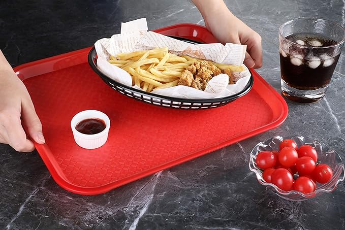 New Star Foodservice Fast Food Tray, Set of 12 (Red, 10 by 14 Inch)