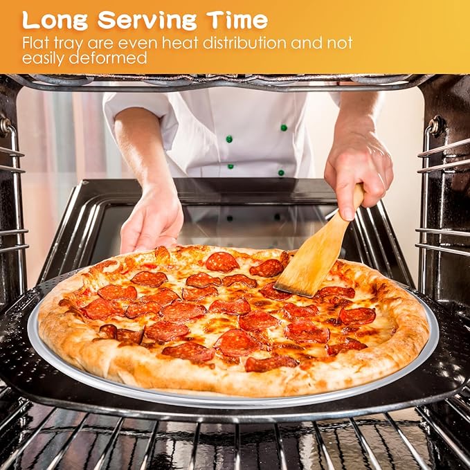 12 Pieces Pizza Pan Bulk Restaurant Aluminum Pizza Pan Set Round Pie Cake Plate Rust Free Cake Tray for Oven Baking Home Kitchen Restaurant Easy Clean(16 Inch)