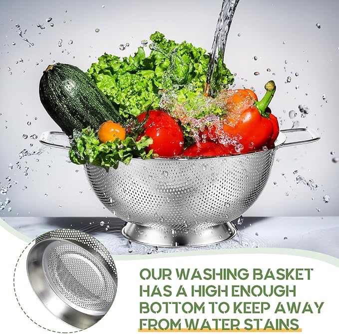 Bokon 3 Pcs Stainless Steel Colander Set Colander Bowl and Sieves 1/3/5 Quart Metal Mesh Strainer Net Basket with Handles Food Spaghetti Strainer for Kitchen Draining Pasta Rinsing(Silver)