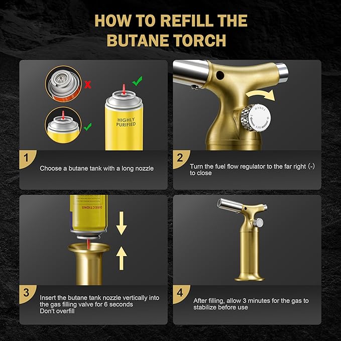 RAVS Butane Torch Lighter with Solid Copper Design, Kitchen Torch Lighter with Adjustable Flame, Refillable Creme Brulee Torch for Cooking, Soldering, Birthday Gifts for Men Women, Butane Not Included