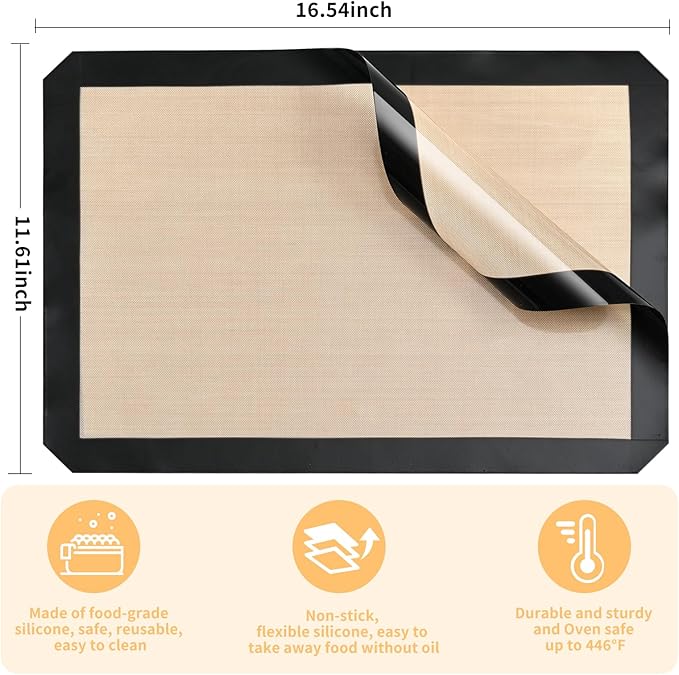 2-Pack Silicone Baking Mats – Non-Stick Reusable Oven Liners for Half Sheet Pans (16.54" x 11.62"), BPA-Free Silicone, Easy to Clean, for Cookies, Roasted Veggies, Pizza & More