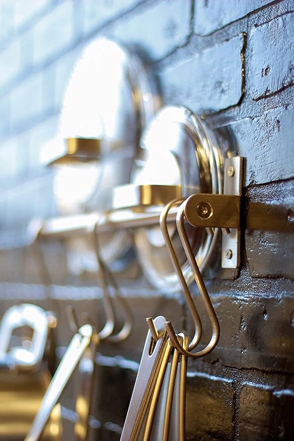 Premium Chefmate Stainless Steel Gourmet Kitchen 31.5 Inch Wall Mount Rail and 10 S Hooks Set Utensil Pot Pan Lid Rack Storage Organizer, Silver