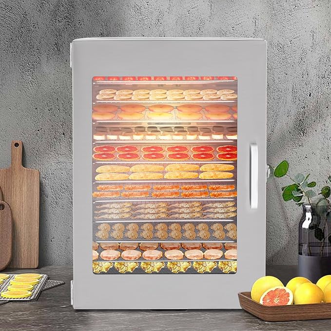 Commercial Food Dehydrator Machine, 1000W Electric Dehydrator Machine with 12 Trays, Stainless Steel Dehydrater Biltong Maker for Herbs, Veggies, Fruits, Meat, Yogurt & Dog Treats