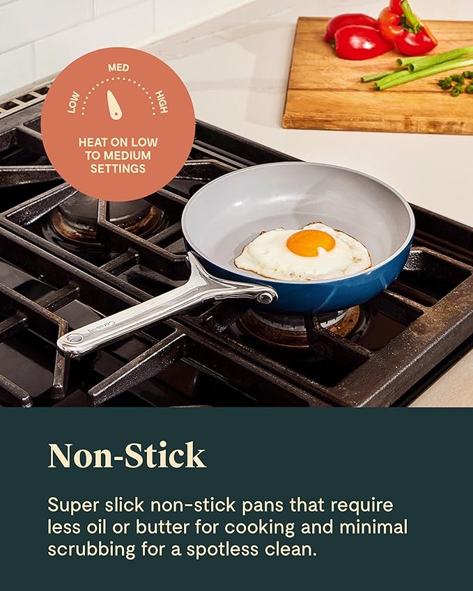 Caraway Mini Cookware Set - Non-Stick Ceramic Fry Pan (1.05 qt, 8") & Sauce Pan (1.75 qt) - Non Toxic, PTFE & PFOA Free - Oven Safe & Stovetop Agnostic (Gas, Electric & Induction) - Perracotta