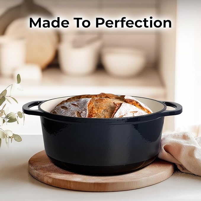 Zulay Kitchen 6 Quart Enameled Cast Iron Dutch Oven with Lid - Premium Durability & Oven Safe up to 500°F – Heavy Duty Cookware Perfect for Bread Baking, Stews, Braising & Roasting - Lapis Lazuli