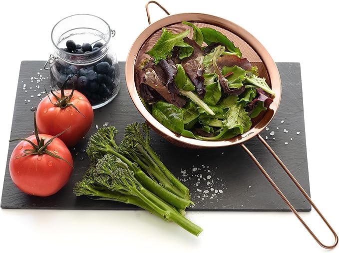 Strainer Set Fine Mesh – Premium 304 Stainless Steel (18/8) – 8″, 5.5″ and 3.3″ Sturdy Kitchen Strainers (Copper)