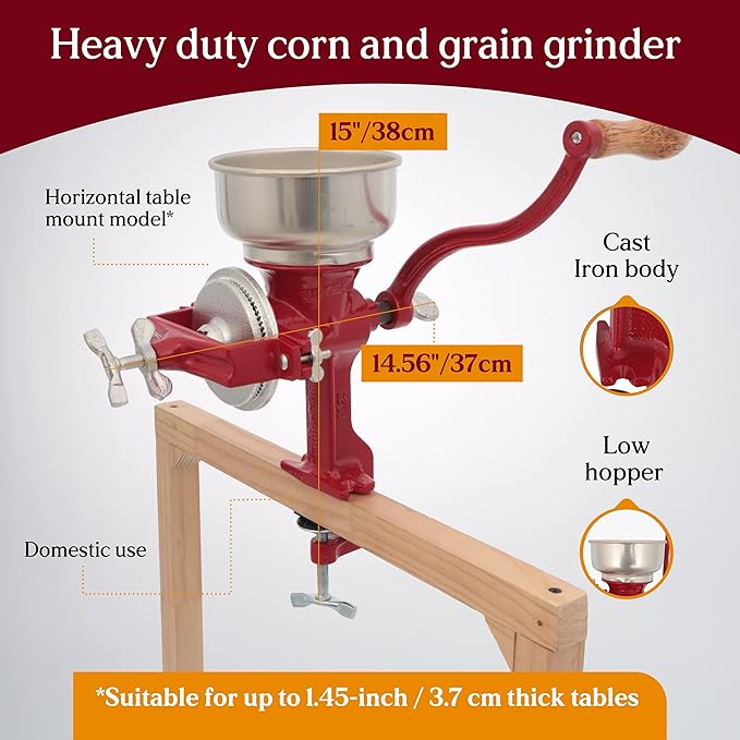 Estrella Cast Iron Manual Crank Corn Grain Grinder 14" Tall & 5" Hopper