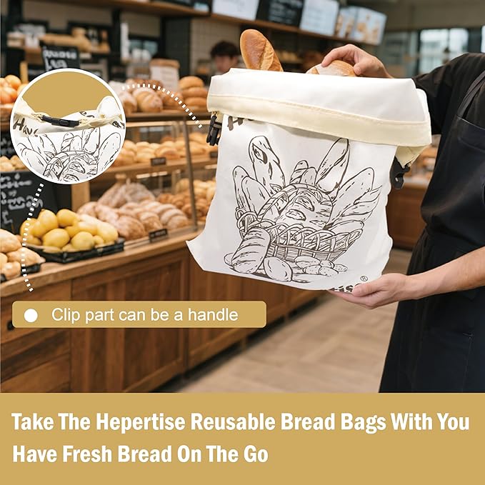 Reusable Bread Bags for Homemade, 12" X 17" Sour dough Bread Bags With Plastic Lined, 2 Pack Food Storage Bag to Keep Sourdough Fresh