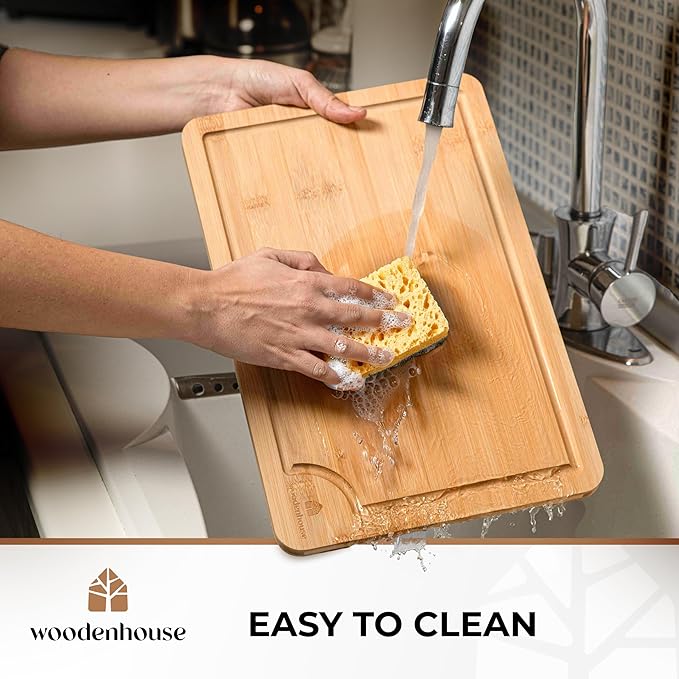 Bamboo Cutting Board Set of 3 with Holder, Light Color, Durable & Eco-Friendly, Perfect for Chopping, Serving, and Food Prep - Wooden Cutting Boards for Kitchen, Wood Cutting Board