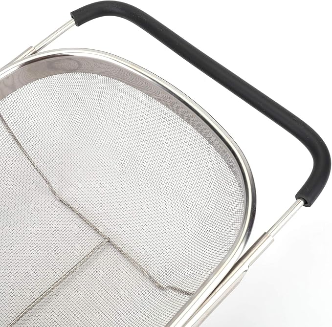 2 PackPremium Quality Over The Sink Stainless Steel Oval Colander with Fine Mesh 6 Quart Strainer Basket & Expandable Rubber Grip Handles - Strain, Drain, Rinse Fruits, Vegetables1