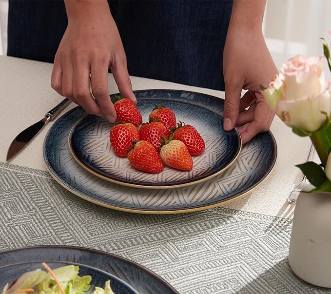 10.5” Stoneware Coupe Dinner Plates with Reactive Glaze Finish, Dishwasher Microwave Oven Safe, Ceramic and Round, Perfect for Salad, Dessert, Steak, Pasta (set of 6) (10.5" reactive glaze plates)