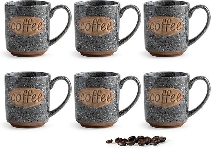 LYEOBOH Espresso Cups, Coffee Cups, Tea Cup - 3 oz Grey Ceramic Set of 6, Mini Coffee Mugs, Demitasse Cups, Espresso Shot, Microwave Dishwasher Safe, Ceramic Mugs, Perfect for Daily Use & Tea Time