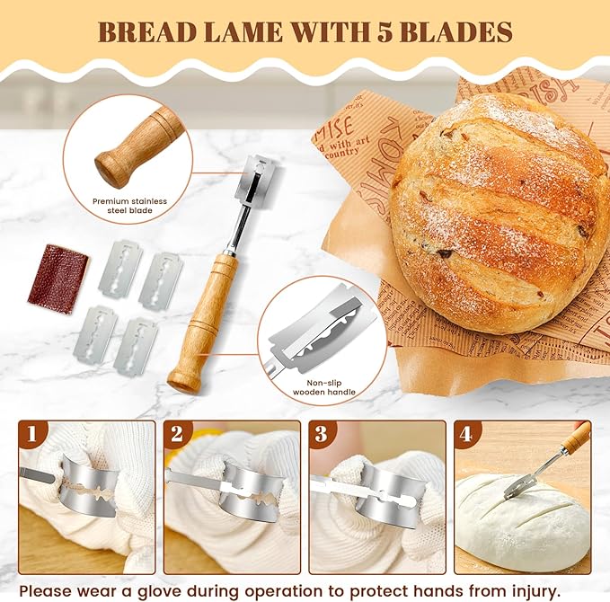 HASHMUST Banneton Bread Proofing Basket Kit, Sourdough Starter Jar Set, 9'' Round 10" Oval Fermentation Bowls Homemade Baking Supplies, Tools with Dough Whisk Cutter Lame Scraper Brush Scraper Bags