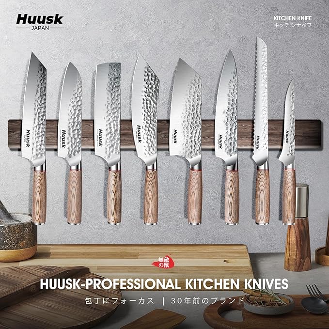 Huusk Bread Knife 10-Inch Japan Professional High Carbon Steel Hand forged Ultra Sharp Serrated Knife Wide Wavy Edge Bread Slicing Knife for Homemade Bread Cake Father's Day Christmas Gift