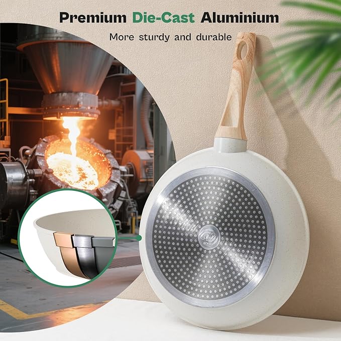 13 Pcs Pots and Pans Set, Nonstick Cookware Sets White Granite Induction Cookware, Non-toxic Healthy Non stick Kitchen Cooking Set with Frying Pans Set, Saucepans (PFAS/PFOA/PFOS Free)