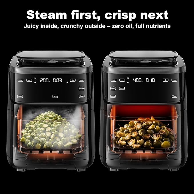 Steam Air Fryer, Non Toxic,12-IN-1 Large Air Fryers with Superior Airflow, Self-cleaning Smart Digital Fryer, Air Fry, Roast, Reheat, Dehydrate, Air Crisp Technology with 420F for Hot,7.5 QT