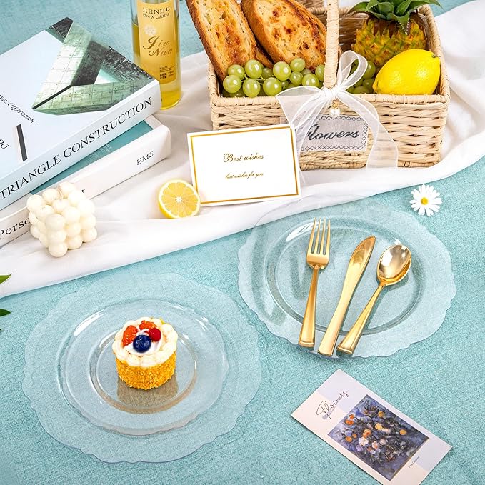 WDF 60pcs Clear Plastic Dessert Plates Disposable -7.5inch Small Disposable Clear Cake/Appetizer/Dessert Plastic Plates for Wedding, Party