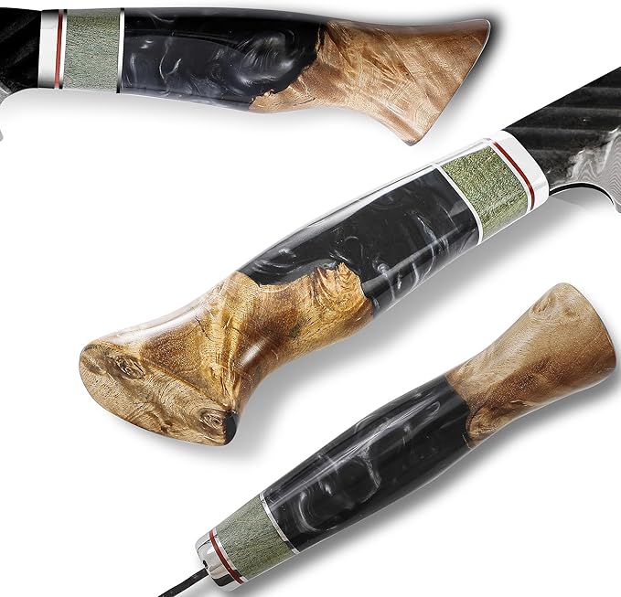 SHANGDAO Damascus Santoku Knife 7.5 Inch, 67 Layers Alloy Steel, With Professional Hand Forged Resin & Wood Handle QILIN Series
