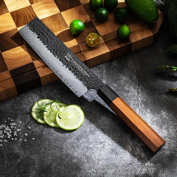 7 Inch Japanese Nakiri Knife, High Carbon Stainless Steel Kitchen Chopping Knife, Hand Forged of 5 Layers Professional Japanese Chef Knife, Comfortable Grip Rosewood Handle Vegetable knife