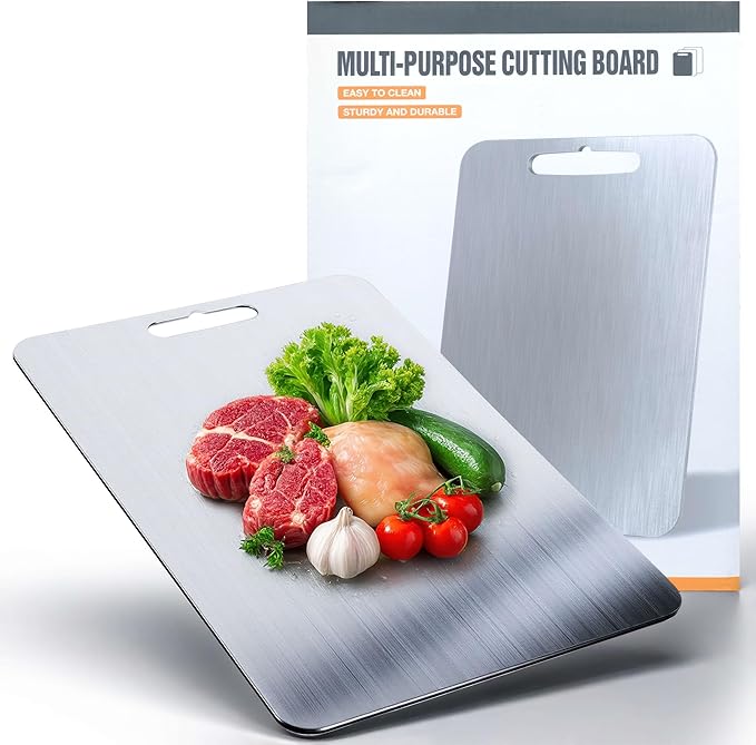100% Pure Titanium Cutting Boards For Kitchen 14x10 Inch. Heavy-duty Thick Titanium Cutting Board 2mm, Durable & Dishwasher Safe. Ideal For Compact Kitchens & Quick Meal Prep.