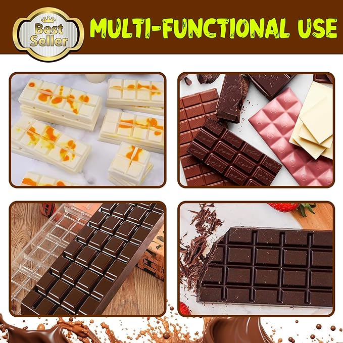 Break-Apart Chocolate Molds, Non-Stick Silicone Chocolate Bar Mold, Food Grade Candy Bar Mold, Perfect for Energy Bar, Cocoa Mini Bar - 4 Pack