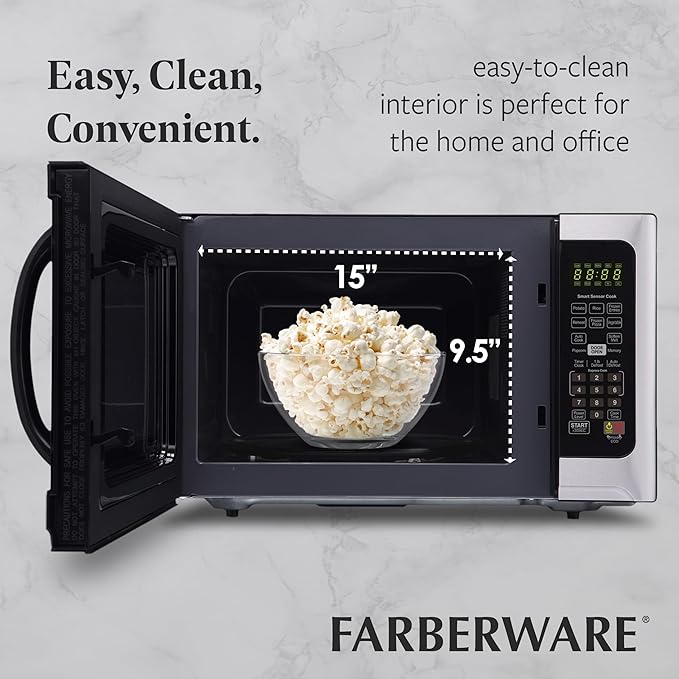 Farberware Countertop 1000 Watts 1.2 cu ft-Smart Sensor Microwave Oven with LED Lighting and Child Lock-Perfect for Apartments and Dorms-Easy Clean Black Interior, Stainless Steel