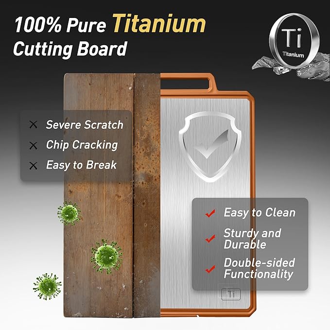 Titanium Cutting Boards for Kitchen Chopping Board with Handle Large Big Small Kitchen Meat Butcher Block 2 in 1 Pure Titanium and Wheat Straw PP Not Wood Bamboo Plastic Silicone Teak Morandi Orange