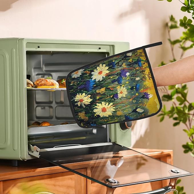 Daisies Flowers Pot Holders Set of 2 Heat Resistant Potholders,Fire Oven Hot Pads for Kitchen Cooking Baking Barbecue