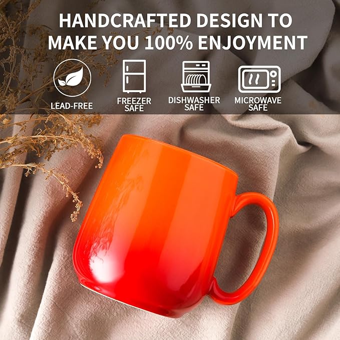 Hasense Ceramic Coffee Mugs Set of 4,15oz Large Mugs Set for Home and Office, Microwave & Dishwasher Safe, Coffee Cups for Coffee Tea Mike, Gradient Orange
