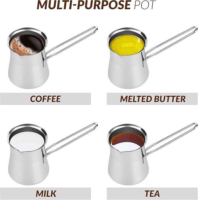Quality Turkish Coffee Pot - Turkish Coffee Maker, Chai Pot, Arabic Coffee Pot, Briki Greek Coffee Pot, Greek Briki, Cezve, Ibrik (15oz)