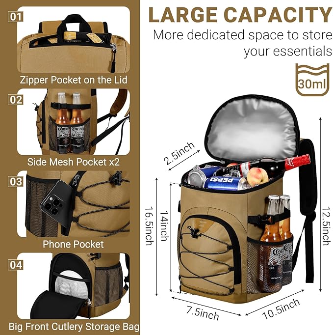 Cooler Backpack, Lightweight and Soft Backpack Cooler for Men Women, Insulated Lunch Bag for Camping Traveling Hiking