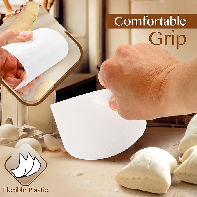 Ram-Pro White And Green Bowl Scraper Flexible Food Safe Plastic Scraper Chopper Multipurpose Good Grip Curved and Flat Edge Pizza and Dough Cutter for Kitchen Pack of 2