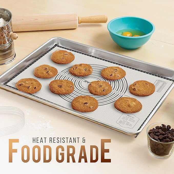 28 * 20 inches black, Non-Slip Silicone Baking Sheets - Baking Mat with 0.7mm Thickness - Non-Stick Pastry & Cookie Mat for Kitchen Counter for Rolling Out Dough with Measurements.