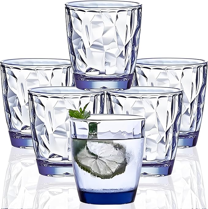 10 Oz Unbreakable Tritan Drinking Glasses Shatterproof Acrylic Glasses Drinkware BPA Free Hard Plastic Cups Reusable Kitchen Water Glasses Drinking Set of 6 (Blue)