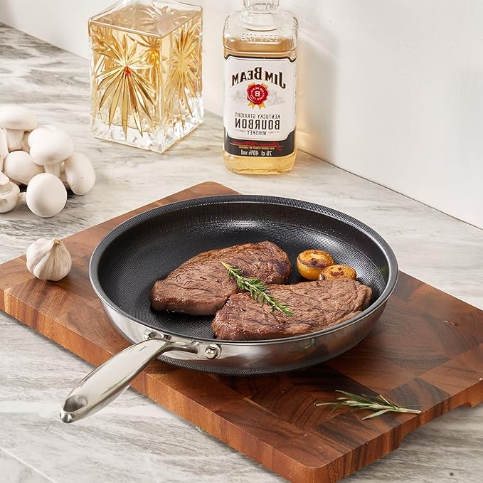 KITEXPERT Non Stick Frying Pans with Lid, 10" Titanium Ceramic Pan Nonstick Stainless Steel Skillet, PFAS PFOA & PTFE Free, Quick-Cool Handle, Dishwasher & Oven Safe, Compatible with All Cooktops