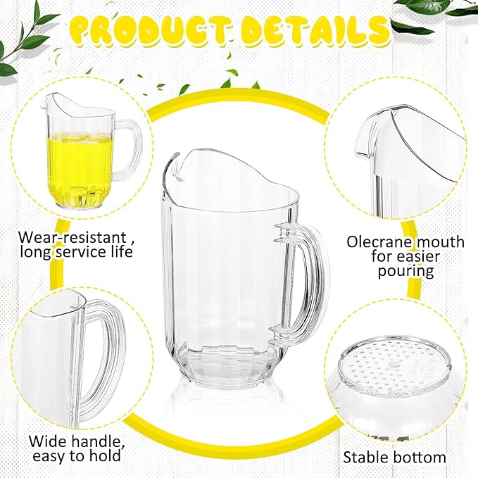 Tessco for you Plastic Pitchers 60 Ounce Clear Restaurant Jug Large Water Pitcher Carafe Serve Milk Tea Juice Drink for Parties Container Dispenser Beer Jar(10 Pcs)