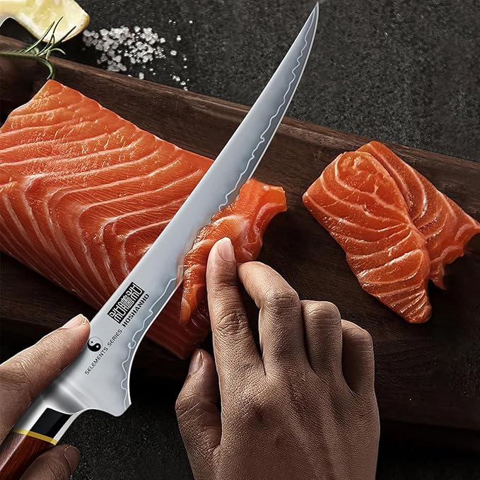 Fillet Knife 7 Inch, Japanese High-carbon Steel Boning Knife for Meat Chicken Cutting, Razor Sharp Fish Fillet Knives with Ergonomic Red Sandalawooden Handle