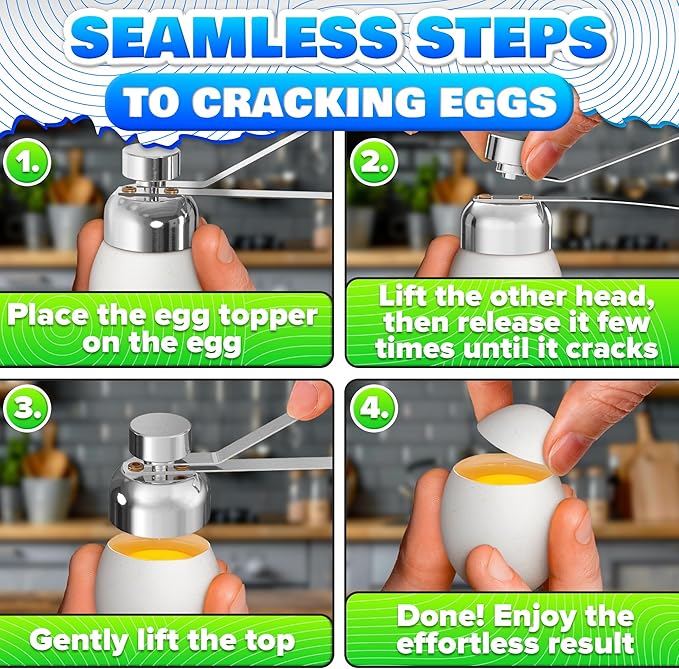 Egg Cracker Tool for Raw Eggs - Egg Shell Opener for Hard Boiled Eggs with Durable Stainless Steel Construction, Ergonomic & Adjustable Design - Easy-to-Use Shell Cracker Tool for Easy-Boiled Eggs