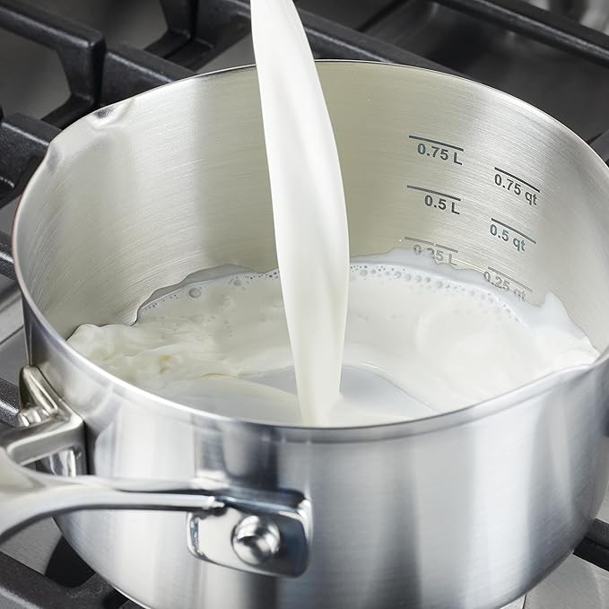 KitchenAid Saucepan with Pour Spouts, 1 Quart, Brushed Stainless Steel, 71018