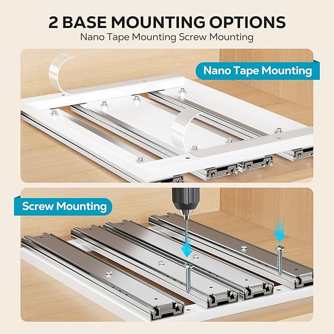 Nieifi Pull Out Spice Rack Organizer, 2 Tiers, White, Spice Organization for Cabinet, Height Adjustable, Easy to Install