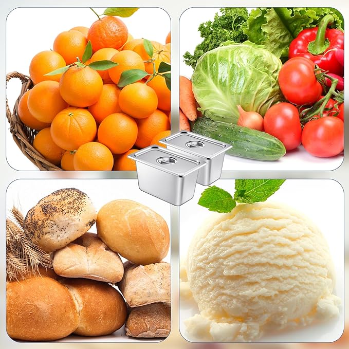 Mifoci 2 Pack Stainless Steam Hotel Pan with Lid, 1/4 Size x 6 Inch Deep, Reusable Anti Rust Steam Pan for Home, Party, Restaurant, Hotel, Buffet