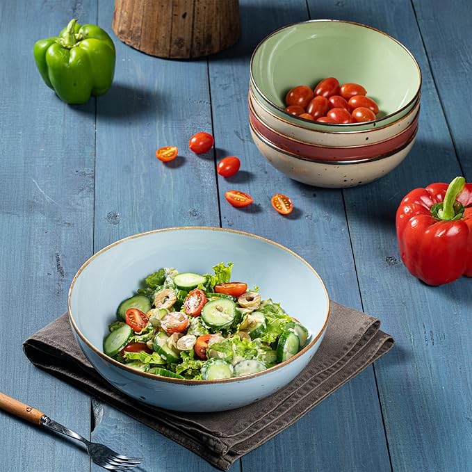 Esfour Round Porcelain Bowls - 18 Ounce - Set of 6 - Microwave, Oven, Dishwasher-Safe, Scratch Resistant, Porcelain Durable Small Dishes Bowls for Cereal, Salad, Pasta, Soup Dessert - Assorted Vivid