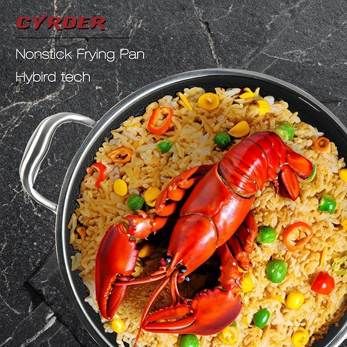 316L Stainless Steel Frying Pan-12inch Hybrid Nonstick Induction Pan with Lid, Two Handle Hold, PFOA Free, Dishwasher Oven Safe, Paella Pan for Stir fry/Toast/Roast/Bake/Stew, 6 Quart