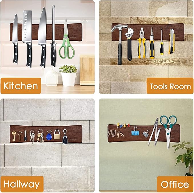 Knife Magnetic Strip, Acacia Wood Powerful Magnetic Knife Strips, Magnetic Knife Holder for Wall 10 Inch Use as Magnetic Tool Organizer, Home Organizer