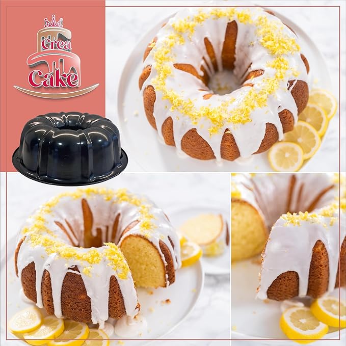 10 inch Bundte Cake Pan Nonstick with 12in Cake Carrier for Easy Transportation - Premium Fluted Cake Pans For Oven, Cake Mold, Moldes para Gelatinas
