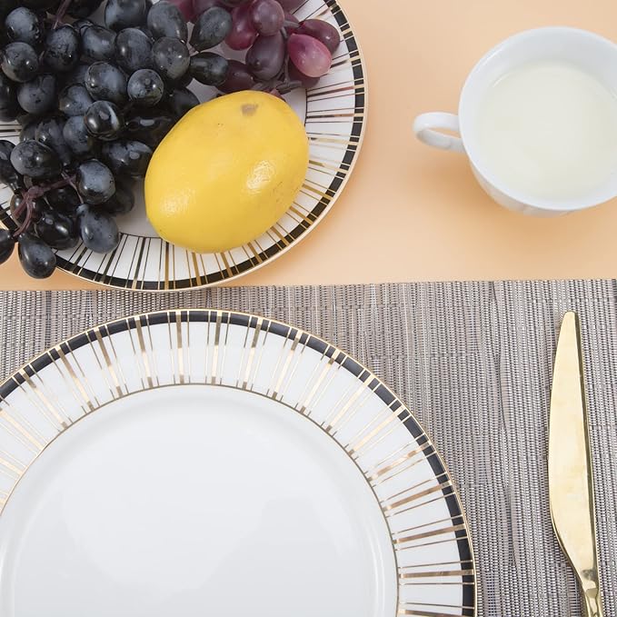 Vinyl Placemats Set of 6 - Easy Clean Modern Durable Washable Place Mats - Heat Resistant Placemats for Kitchen Table - PVC Table Mats for Dining Table (Sliver, 6)