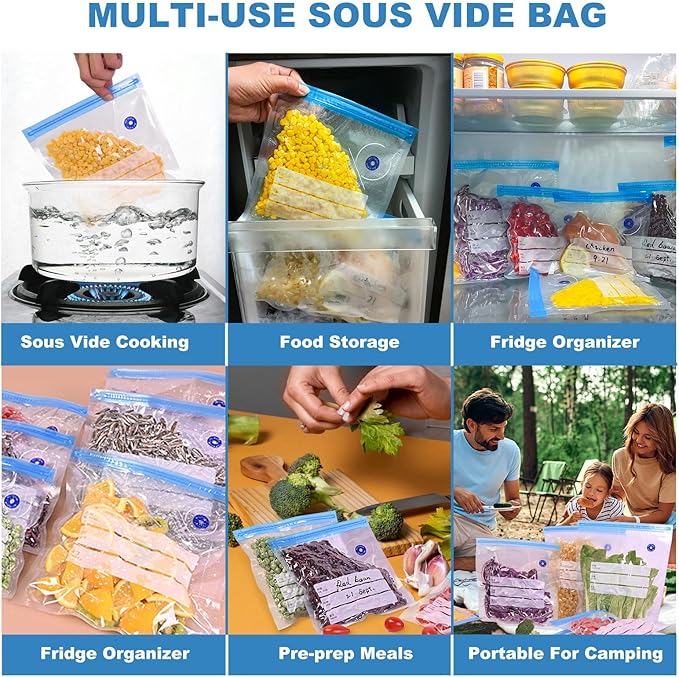 Sous Vide Bags, 50 PCS 10"X13.5" Reusable Vacuum Seal Bags for Food,Vacuum Zipper Sealer Bag with Sealing Clips,Sous Vide Cooking,Freezer Safe,Microwave Heating and Food Storage