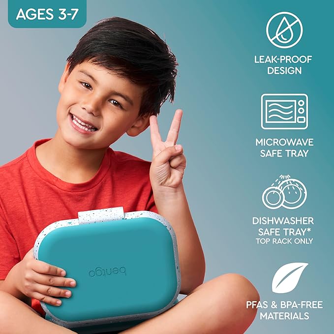 Bentgo Chill Kids Leak-Proof Lunch Box - 4-Compartment Bento Box with Built-In Ice Pack, 3.3 Cup Capacity, PFAS & BPA-Free, Microwave & Dishwasher Safe, Ideal Size for Ages 3 to 7 (Truly Teal)