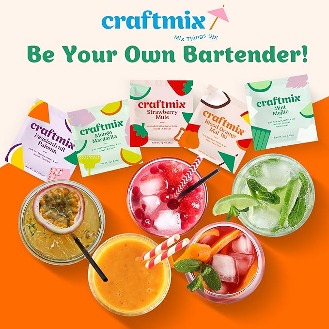 Craftmix Blood Orange Mai Tai, Makes 24 Drinks, Skinny Cocktail Mixers, Instant Mai Tai Cocktail Mix/Mocktail Kit, Real Fruit, Vegan Low-Carb Non-GMO, Dairy Free, Gluten-Free Drink Mixers, Easy to Mix