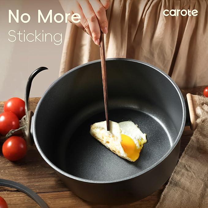 CAROTE Nonstick Soup Pot With Lid, 4.8Qt Non Stick StockPot Large Cooking Pot with Lid, Titanium - containing Soup Pot, Induction Compatible, PFOA/PFOS Free